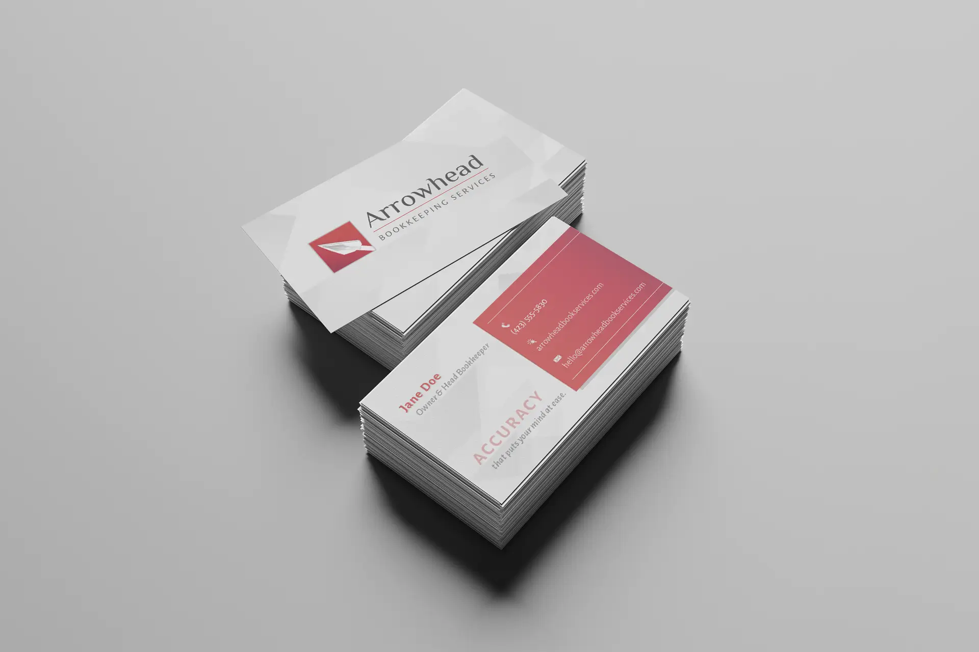 Professional bookkeeping business card design for Arrowhead Bookkeeping Services created by Elevark
